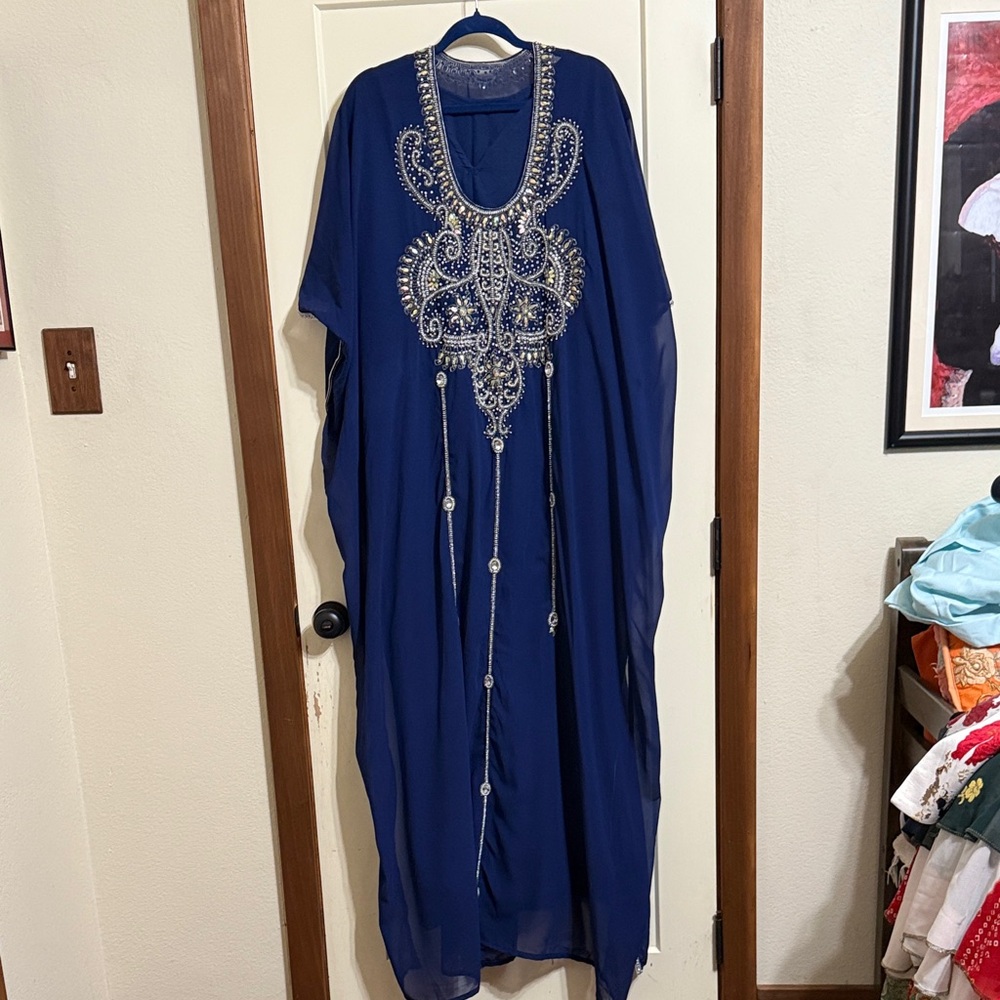 Elegant Blue Embellished Kaftan
